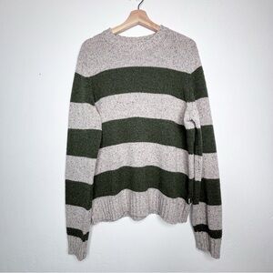Frank & Oak Green Striped Crewneck Lambswool Sweater Size L EUC